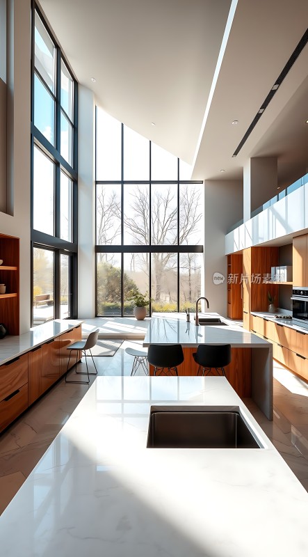 现代厨房设计宽敞明亮的空间自然光线充足简约而优雅