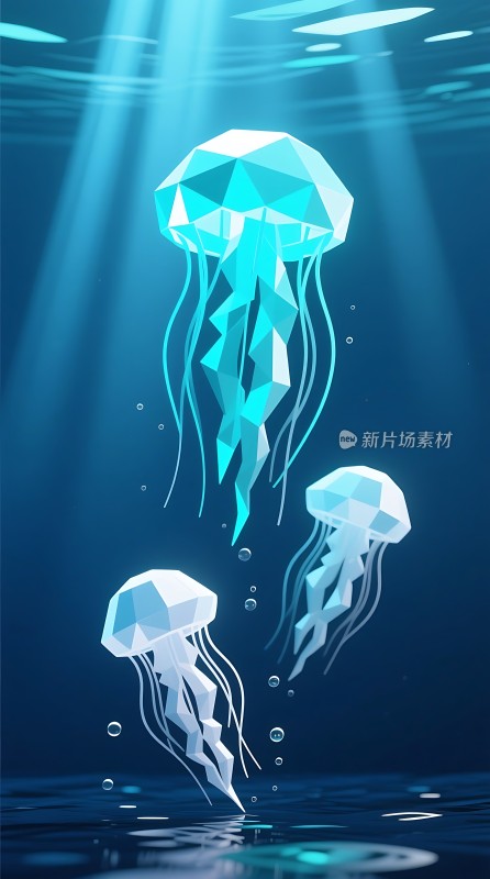 深海蓝光下的水晶水母