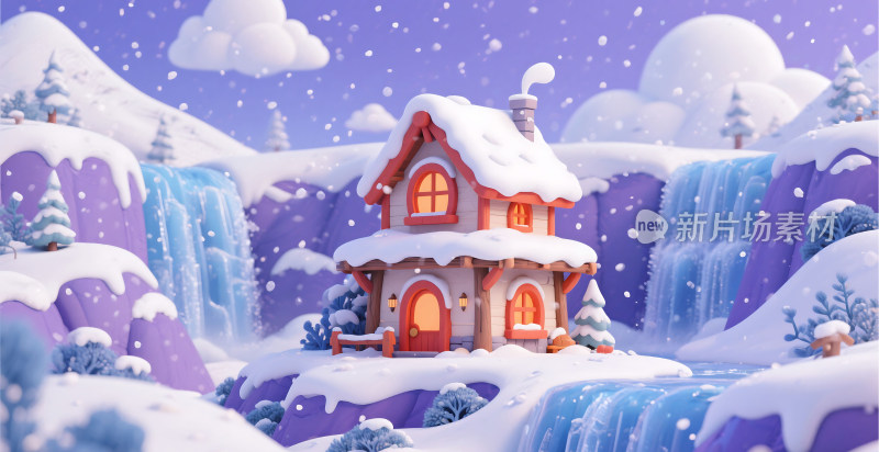 冬日童话小屋雪景