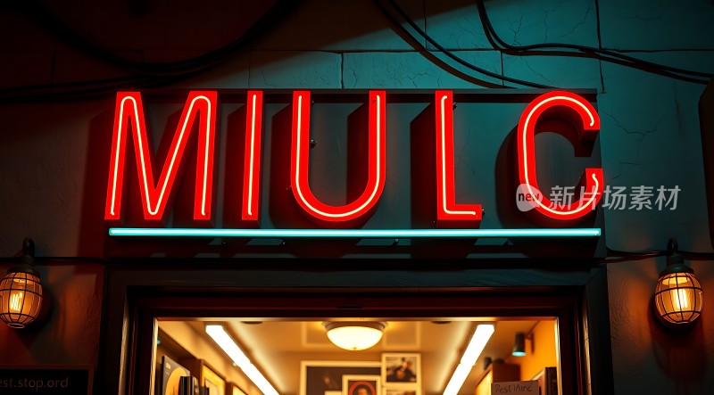 霓虹灯下的店铺招牌