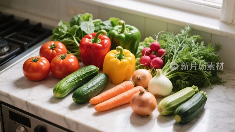 厨房台面新鲜蔬果