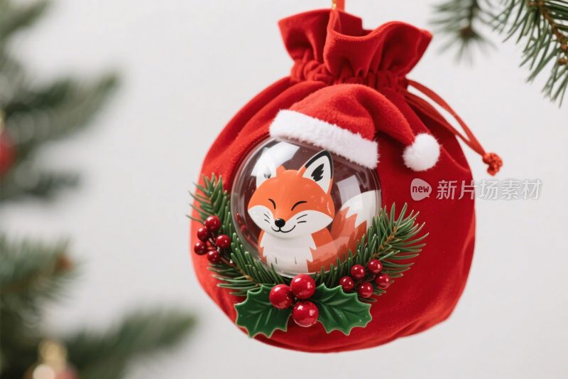 圣诞狐狸装饰挂袋