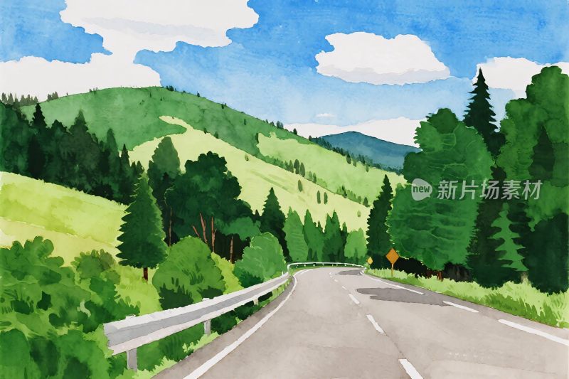 山间公路风景插画