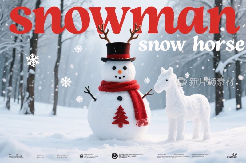 雪人雪马冬季插画