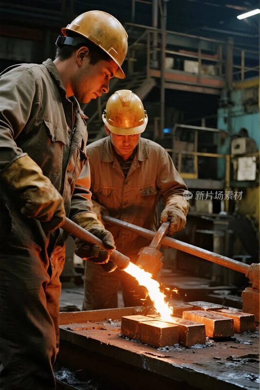 工厂炼钢工人在作业