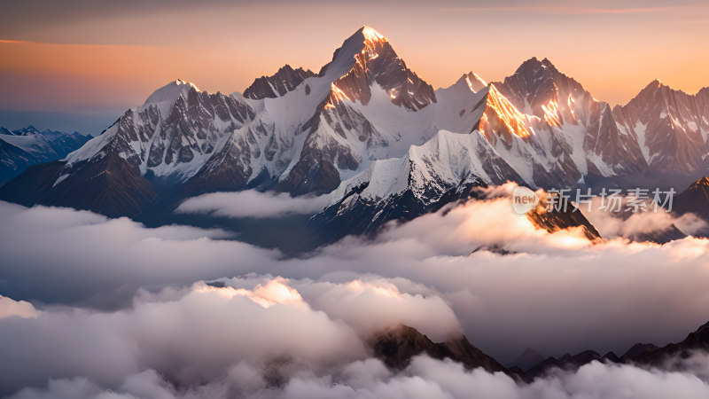 雪山照片日出阳光山峰云海自然生态环境风景