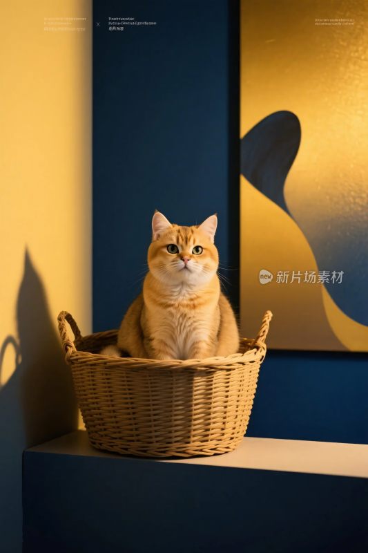 橘猫篮筐温馨摄影