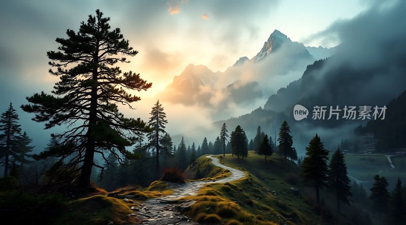 晨雾中的山间小径