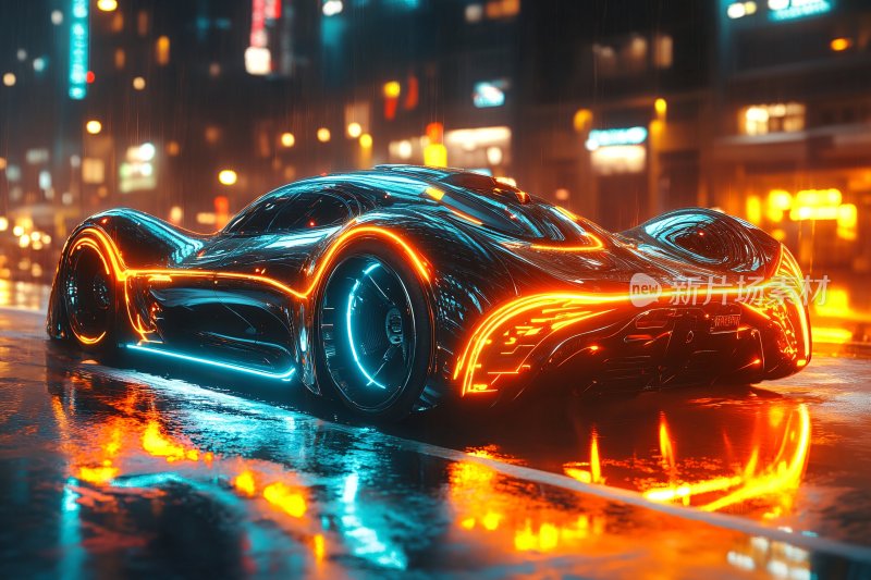 未来感炫酷霓虹跑车夜景图