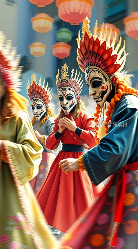 面具舞者色彩斑斓的节日庆典