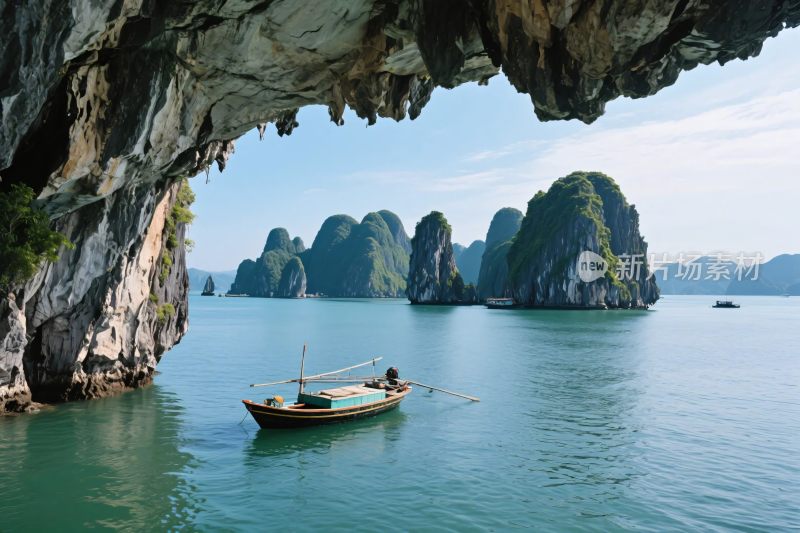 海湾山水小船风光