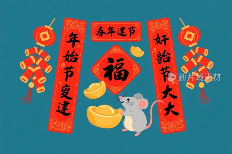 鼠年春节插画