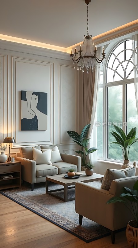 现代简约客厅优雅沙发与艺术装饰画