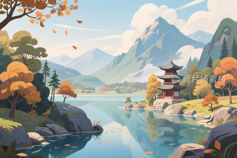 古风山水风景插画