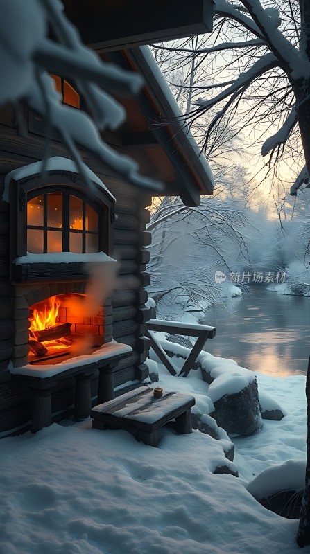 雪夜小木屋温馨 fireplace