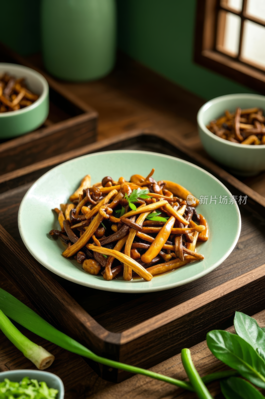 炒茶树菇中国传统经典美食中式家常美味食物