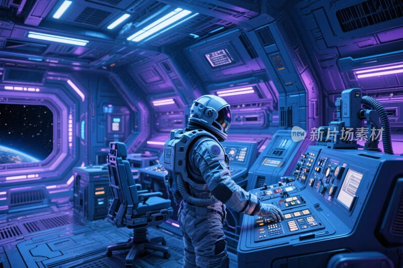 科幻风格太空飞船内宇航员场景