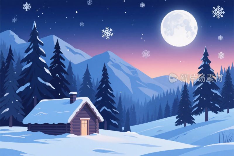 冬季雪景雪屋夜景