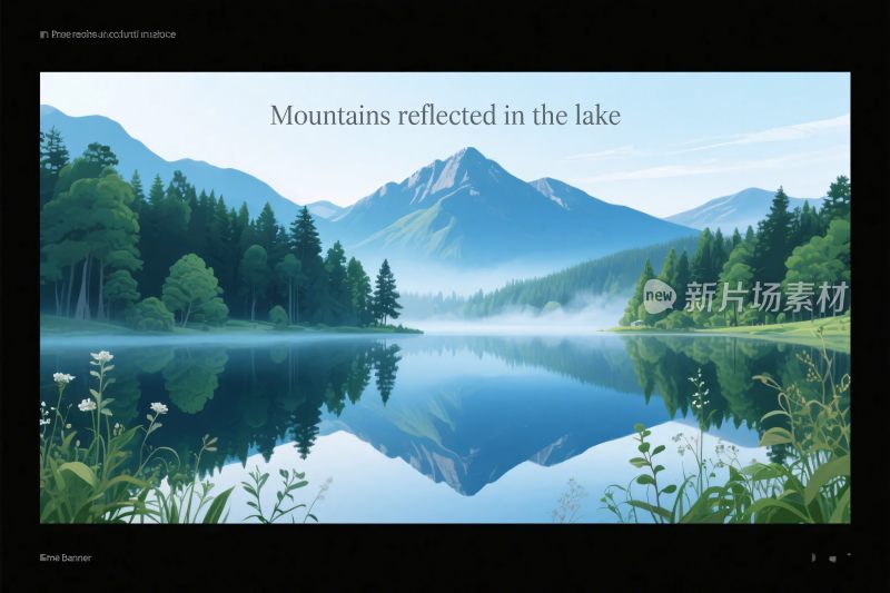 山水湖景倒影插画