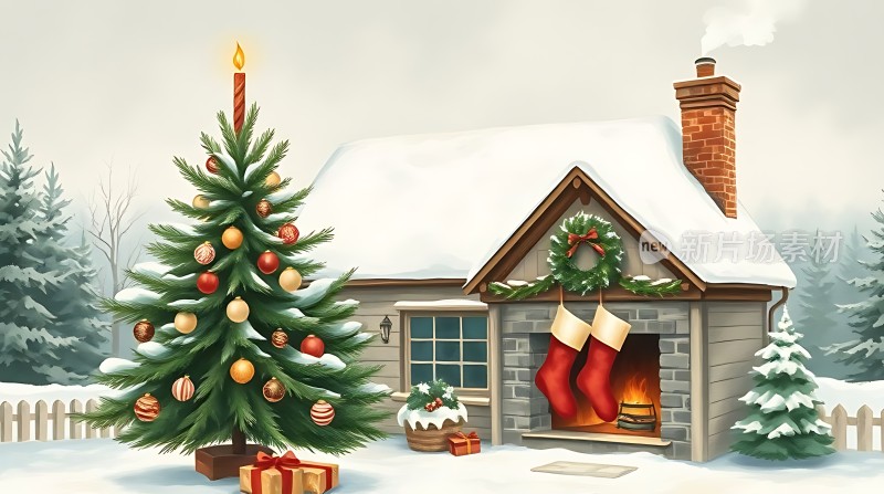 圣诞树下的温馨小屋