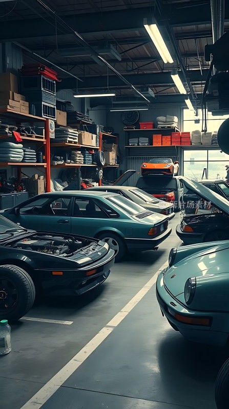 复古车库里的经典汽车