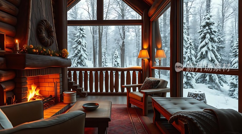 冬日暖炉旁的温馨小屋