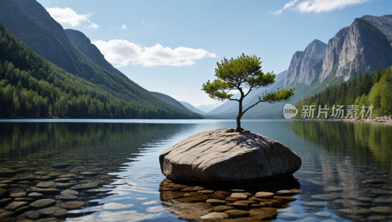 一棵生长在岩石上的树高清风景图片