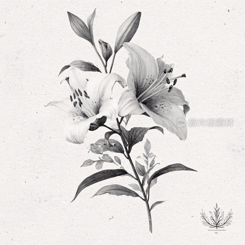 黑白手绘百合花插画