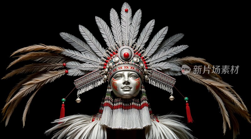 银色面具与羽毛头饰