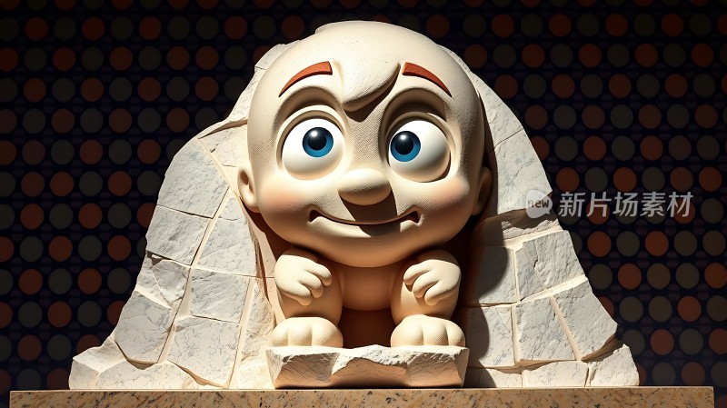 卡通雕像好奇宝宝探出头