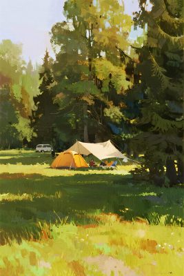 森林中露营场景插画