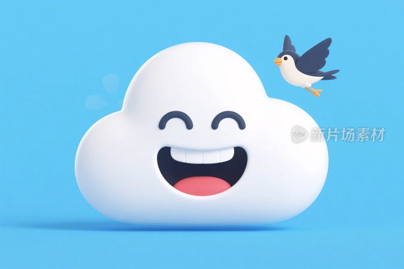 卡通云朵与小鸟笑脸