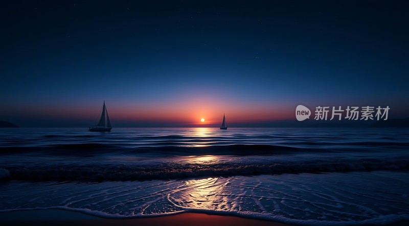 日落帆影映波光
