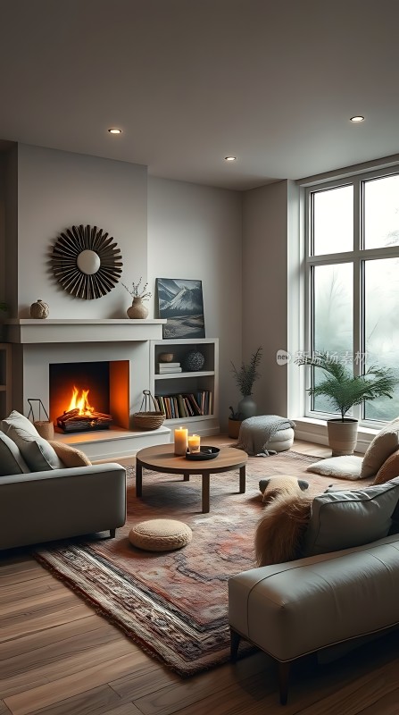 现代客厅温馨壁炉沙发茶几装饰