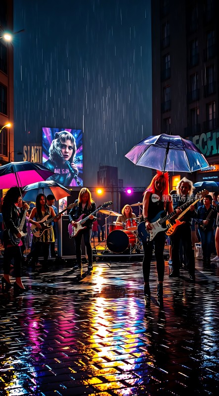 雨中乐队激情演奏