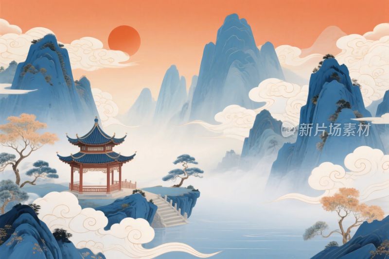 古风山水风景插画