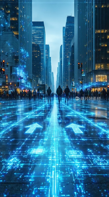 未来都市科技之光下的繁华街道