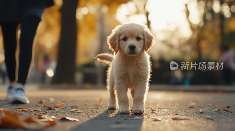 秋日暖阳下的金毛幼犬