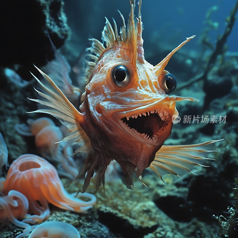 深海怪鱼巨大眼睛与锋利牙齿