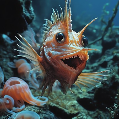 深海怪鱼巨大眼睛与锋利牙齿 深海怪鱼巨大眼睛与锋利牙齿