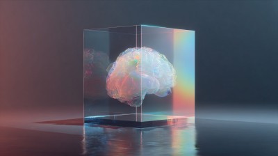 透明立方体中的彩色大脑