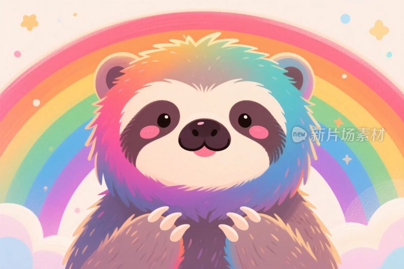 彩色卡通树懒与彩虹
