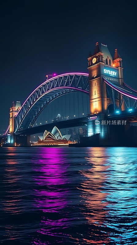 上海夜景黄浦江畔灯光璀璨东方明珠与悉尼歌剧院交相辉映