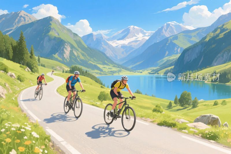 山地骑行风景插画