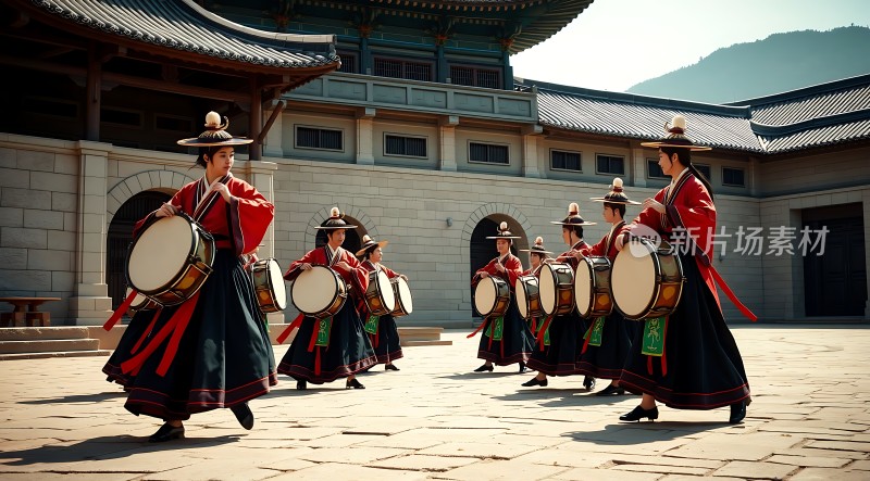 传统服饰鼓手表演