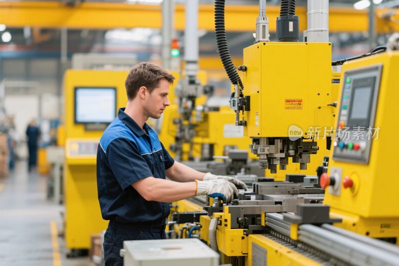 工人于工厂操作机器