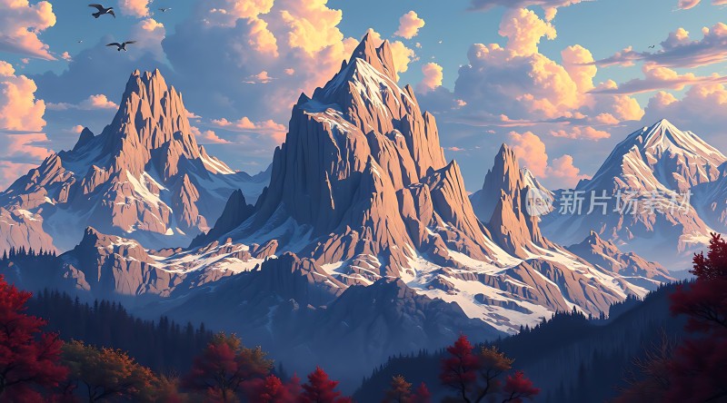 雪峰林立秋色浓