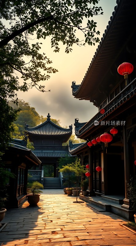 古风建筑红灯笼