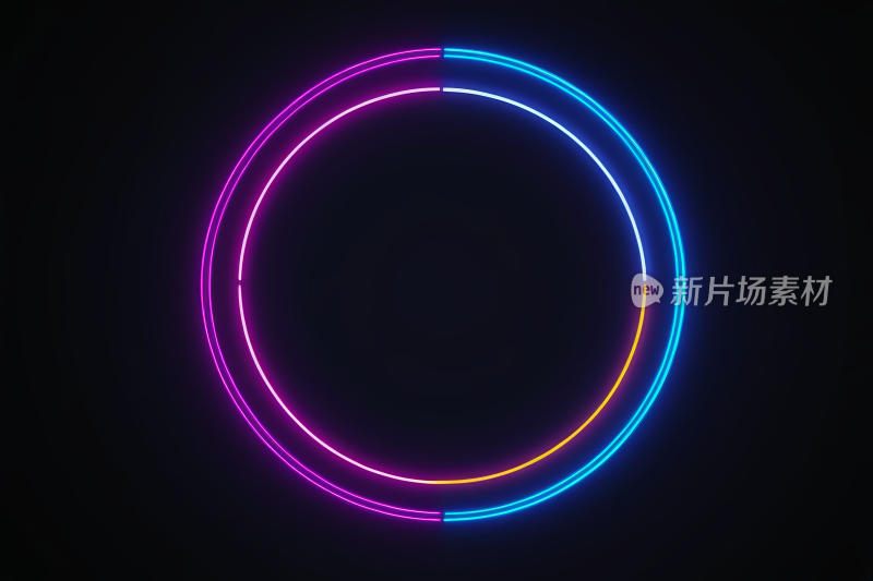 黑色背景的霓虹灯圆圈特写高清图片