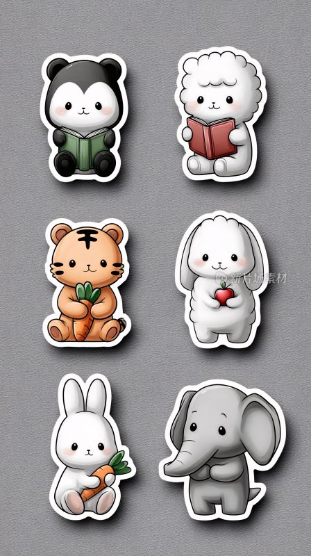 可爱动物卡通贴纸插画